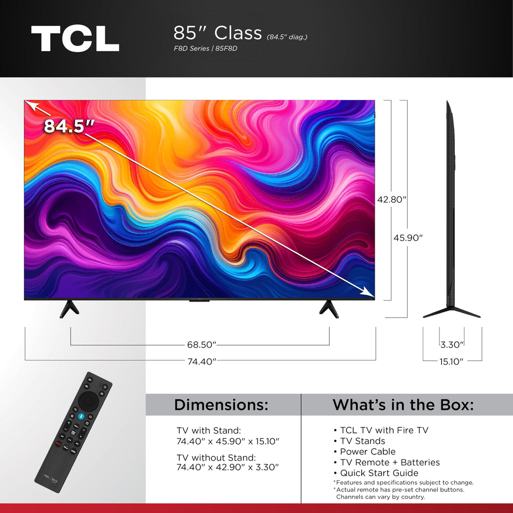 TCL 75-Inch F8D Series 4K QLED Smart TV (75F8D, 2026 Model) with Dolby Vision HDR and Dolby Atmos, Game Accelerator 288 and VRR for Sports and Gaming | Fire TV, Alexa+, 120Hz Refresh, LED Backlighting