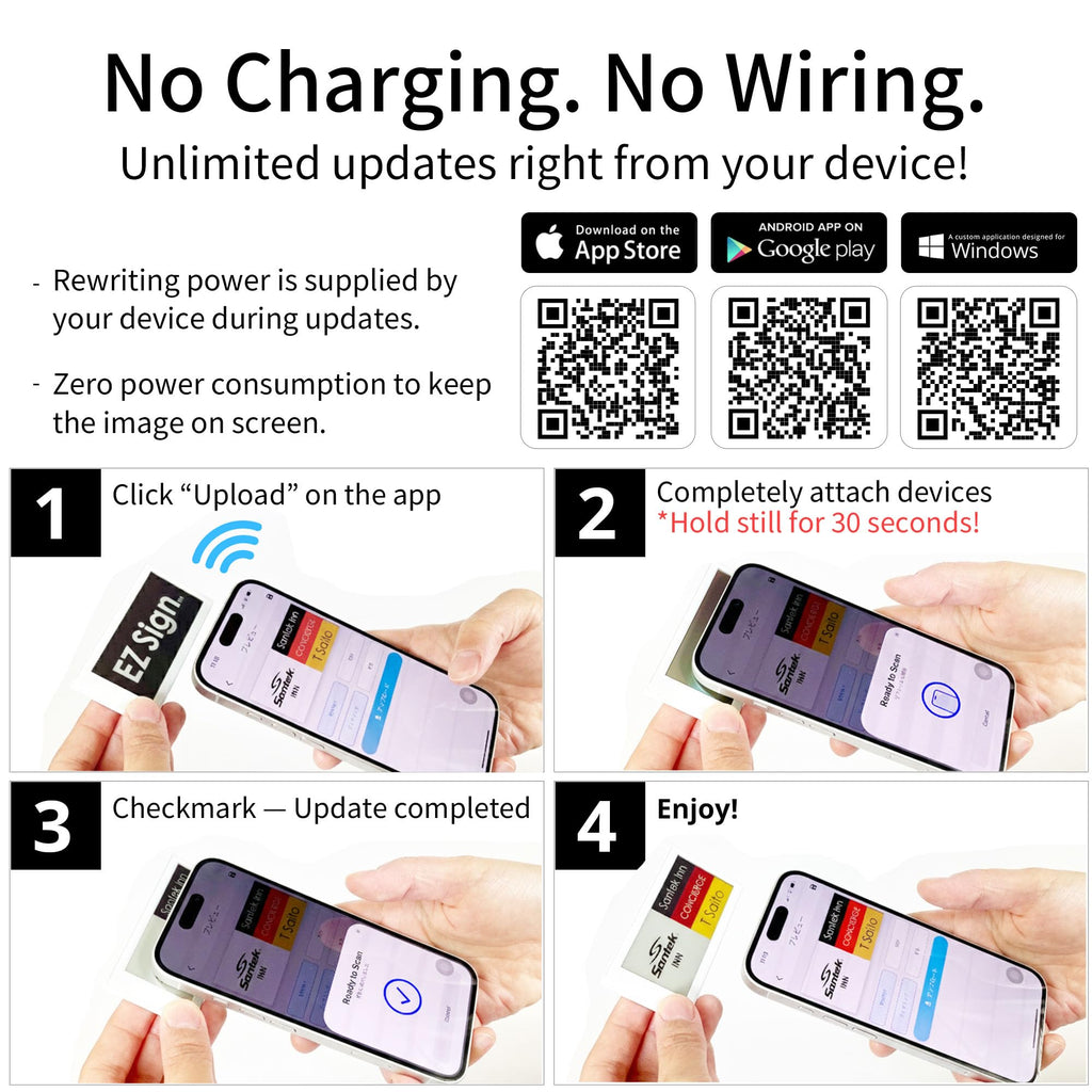 [Santek] EZ Sign NFC E-Paper Display â No Battery, Ultra-Thin 0.13â, Rewritable 4-Color Digital Display, App-Controlled (iOS/Android/PC), IP65 (Silver, 2.9" 6pcs, No Stand and Clip Included)