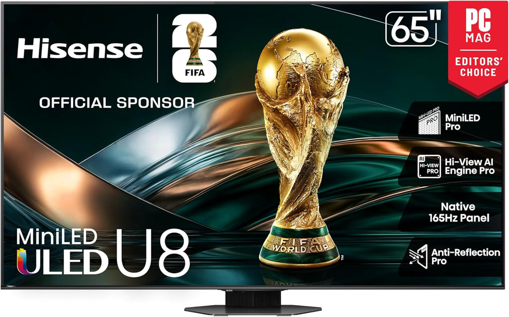 Hisense 65" U8 Series ULED Mini-LED 4K UHD Smart Google TV (65U8QG) - QLED, Native 165Hz, VRR 288, Up to LD5600, 5000 Nits, HDR10+, Dolby Vision IQ Â· Atmos, IMAX Enhanced, 4.1.2 Ch Audio