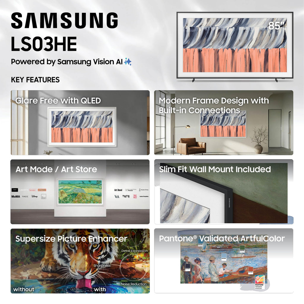 Samsung 55-Inch Class The Frame LS03HE Series Samsung Vision AI Smart TV (2026 Model, 55LS03HE) Glare Free with QLED, Art Mode Store, Slim Fit Wall Mount Included, Alexa Built-in