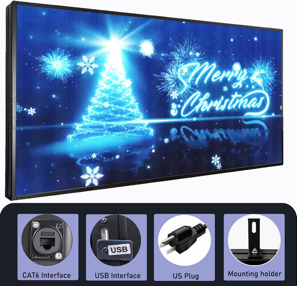 P5 Outdoor LED Sign 65"x34" Full Color Programmable Digital Display, 5000 Nits High Brightness IP65 Waterproof WiFi & USB Control, Scrolling Message Board for Business Advertising - Text/Image/Video
