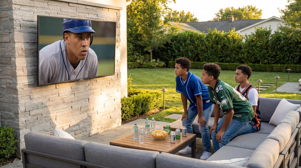 SYLVOX 65'' Outdoor TV, Premium Ultra-Narrow Bezel, IP56 Weatherproof, 1,000-Nit 4K UHD Anti-Glare Screen, Smart Google TV, All-Metal Durable Outdoor TV for Deck, Patio, Partial Sun (Frameless, 2026)
