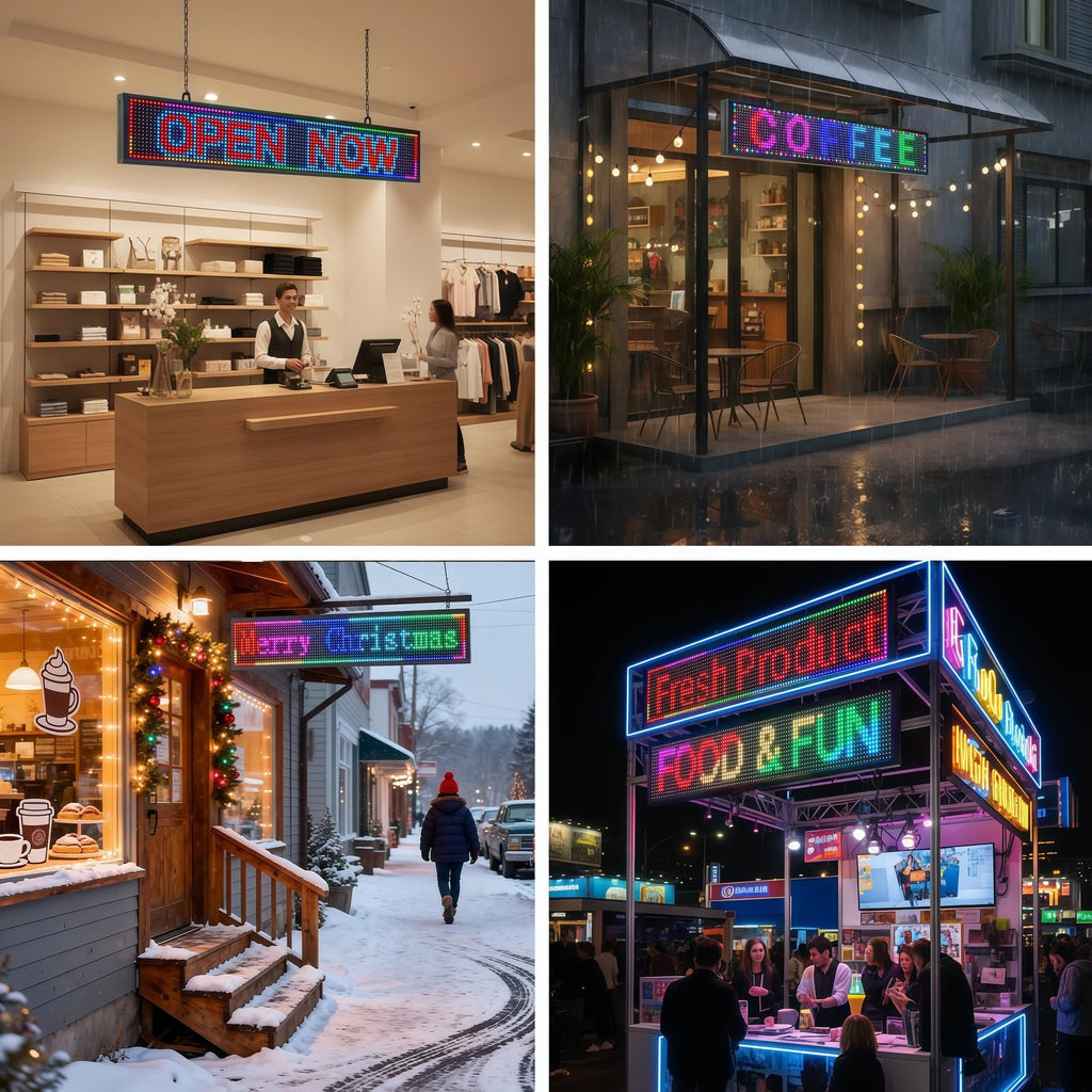 P6 Programmable LED Sign Supports Text/Image/Video, 40"x17" Outdoor Scrolling LED Digital Display for Business, IP65 Waterproof Electronic Message Board with WiFi & USB Control