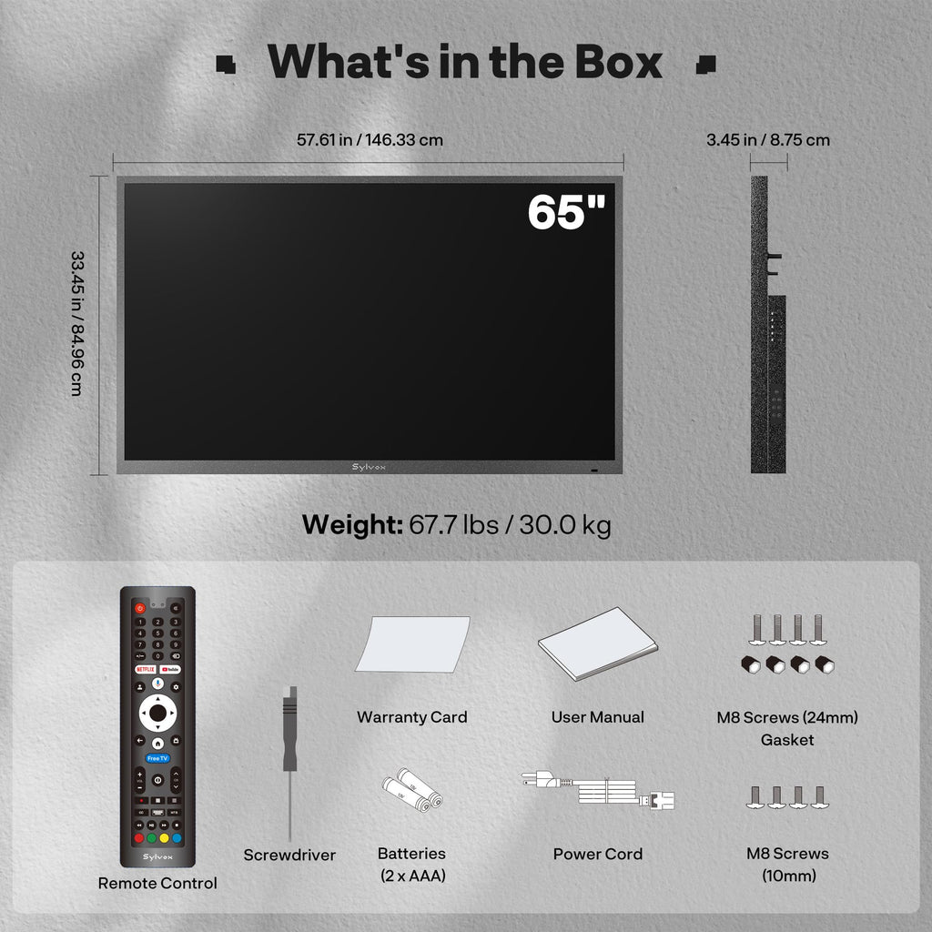 SYLVOX 75" QLED Outdoor TV, Smart Google TV, Anti-Glare 4K UHD, Dolby Atmos