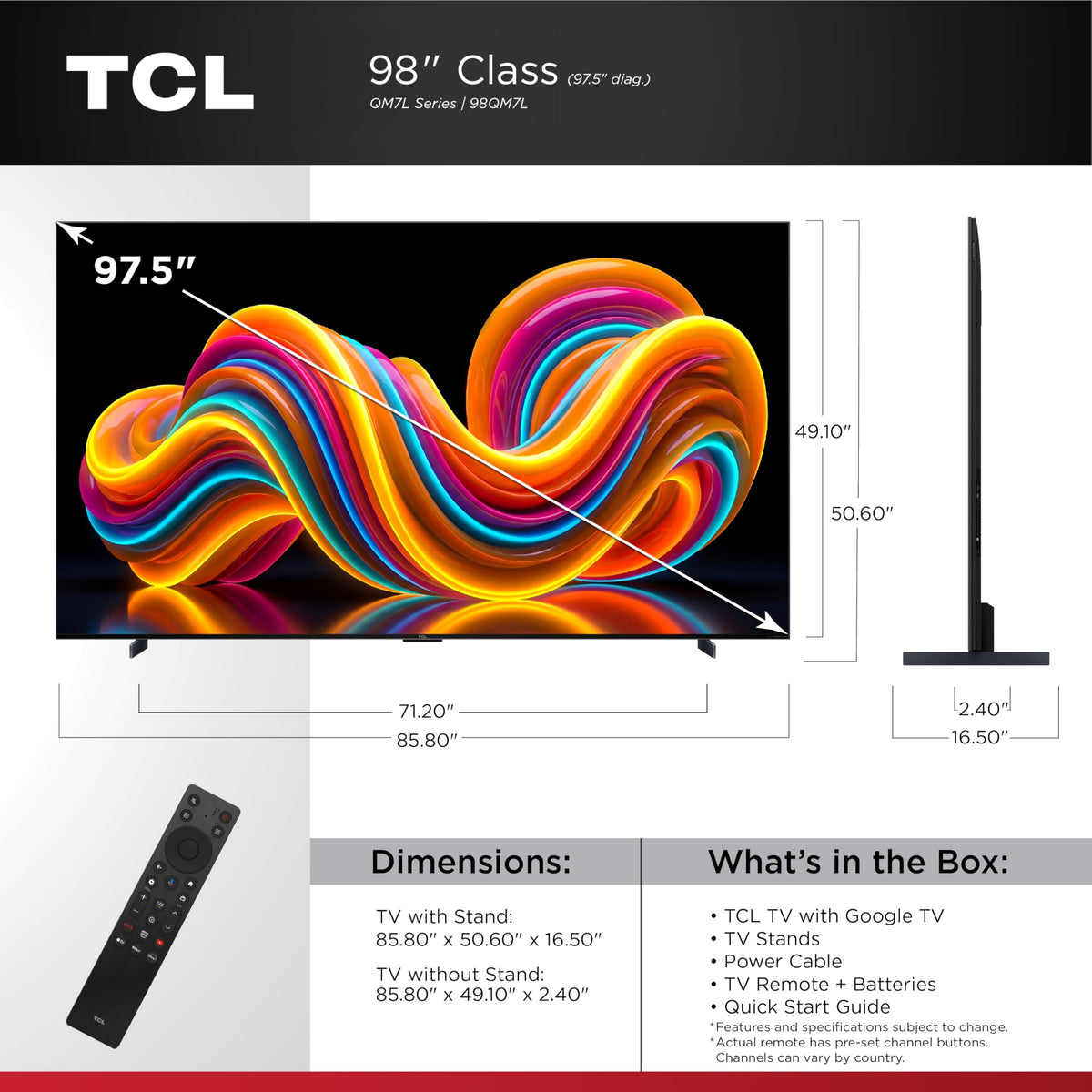 TCL 65 Inch Class QM7L Series | SQD-Mini-LED QLED Smart TV | 65QM7L, 2026 Model | 144Hz | Ultimate Color Ultra Brightness & Contrast | Google AI Bang & Olufsen | Voice Gaming Streaming Television