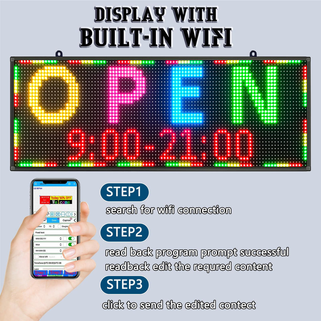 P10 Outdoor Led Sign WiFi Programmable with High Brightness Scrolling LED Sign for Business Digital Advertising Display Electronic Message Board (77''x14'')