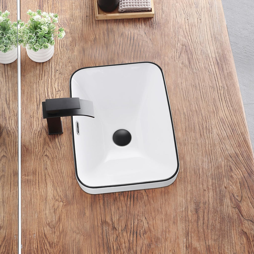 Bathroom Vessel Sink 16.7" X 12.6" Semi Recessed Bathroom Sink Rectangular Drop In Bathroom Sinks with Overflow White Ceramic Vessel Sinks for Bathroom Modern Above Counter Basin Vanity Sink