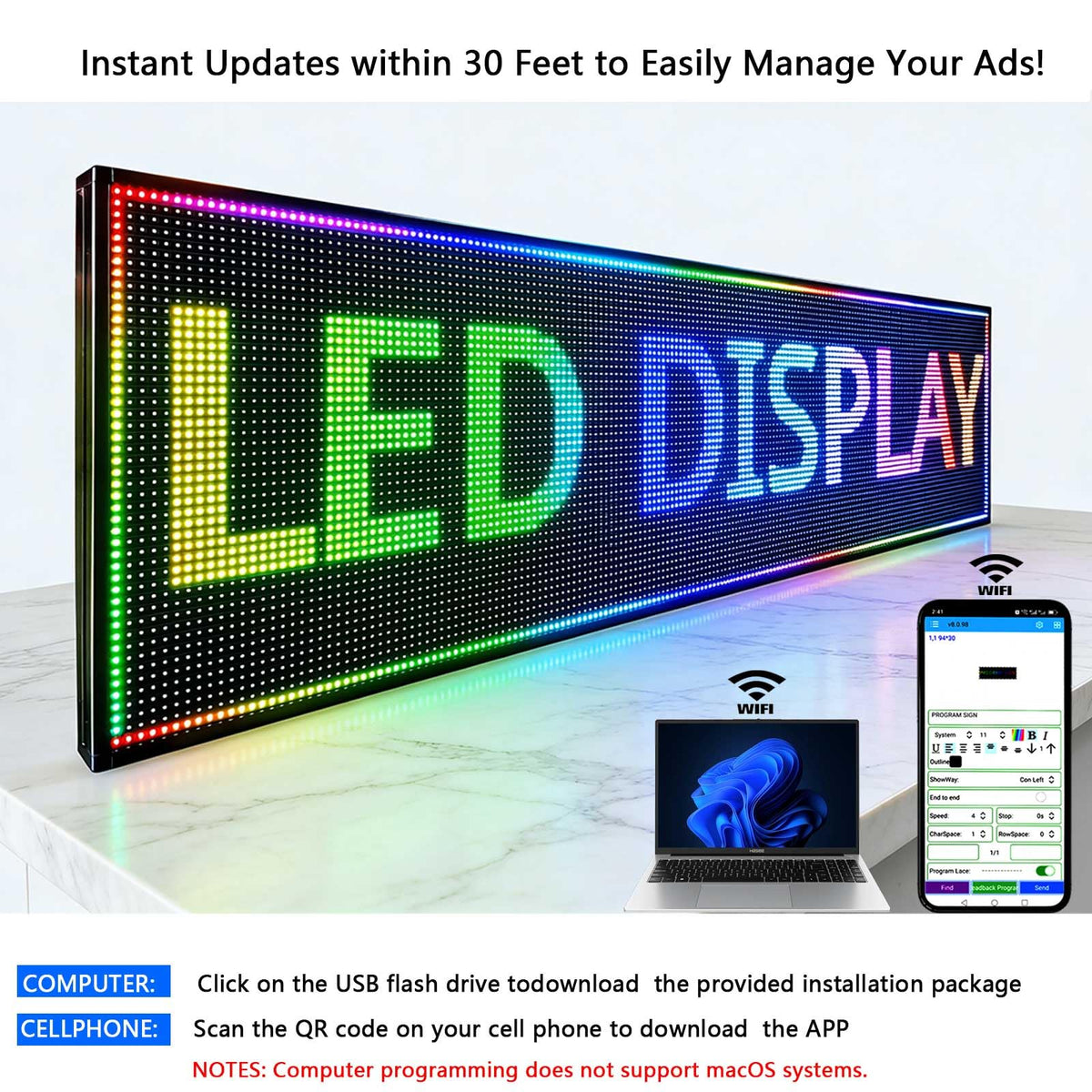 Led Sign Outdoor Programmable Scrolling Digital Open Neon P6 40''x17''