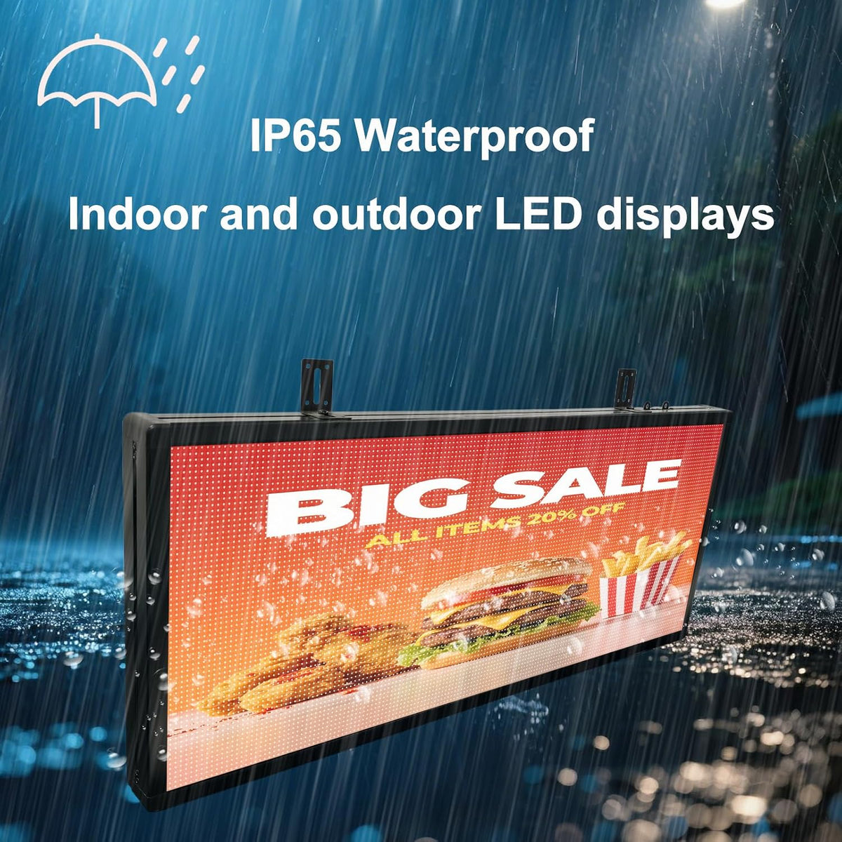 P3 Full Color Programmable LED Sign, IP65 Outdoor, WiFi Control, Support Custom Video, Electronic Message Board for Business, 40''Ã17''
