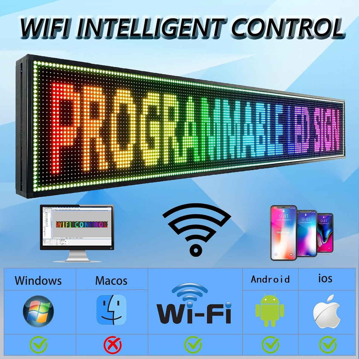 P10 Outdoor Led Sign WiFi Programmable with High Brightness Scrolling LED Sign for Business Digital Advertising Display Electronic Message Board (77''x14'')