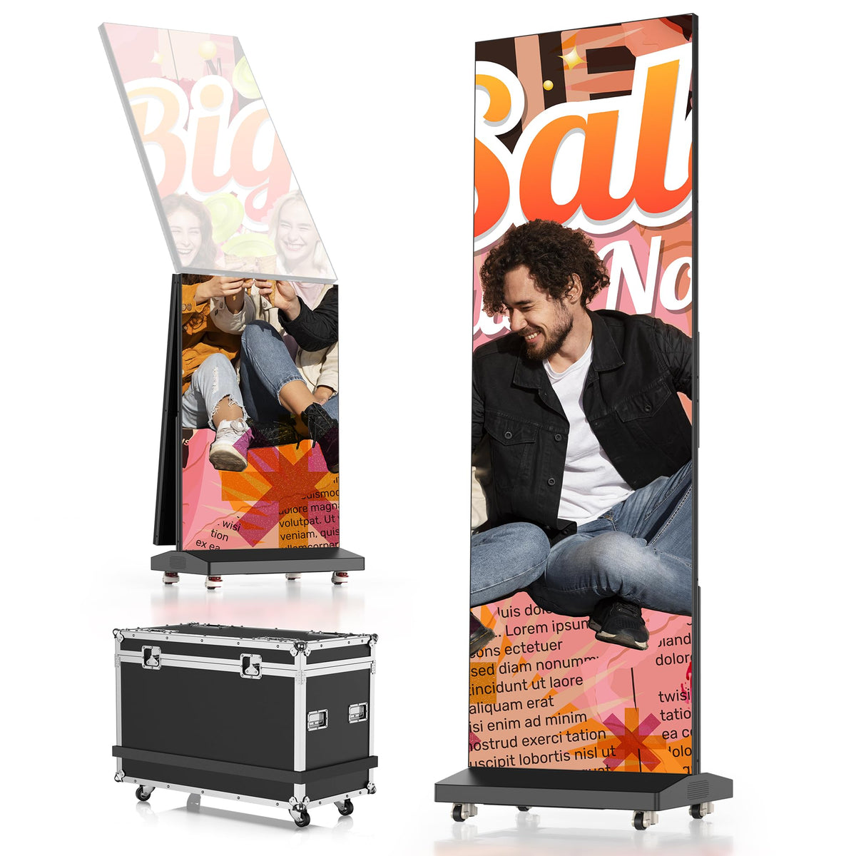 43 Inch Outdoor Digital Signage A-Frame Displays, Rechargeable Digital LCD Kiosks, Moveable Commercial Totem, IP65 Waterproof, Auto Adjustment 2000nits High Brightness Screen, High Capacity Battery for Restaurant/Bar/Food Truck/Store