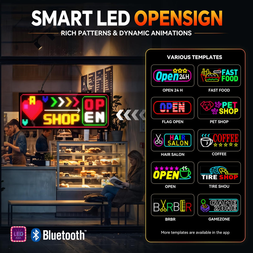 Rayhome 58''x8'' Large Multiple Programmable LED Sign, Full Color Bright Scrolling LED Signs, Bluetooth APP Control Custom Text Pattern Animation digital Display for Store Hotel Bar