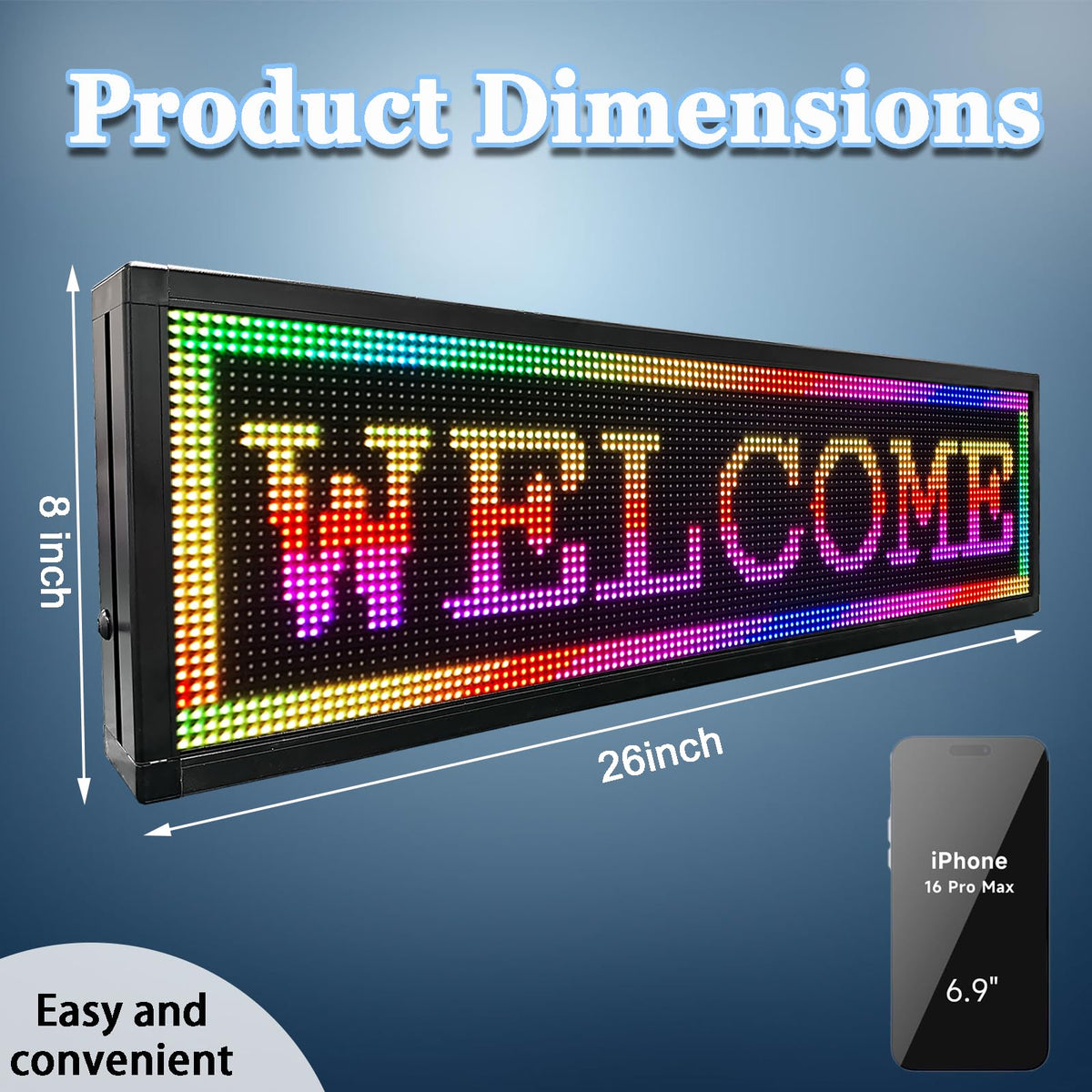 P10 39"x14" Double-Sides LED Advertising Sign Outdoor Digital Billboard with High Brightness, WiFi Programmable for Stores, HD Image/Text Display, Weatherproof & Energy Efficient