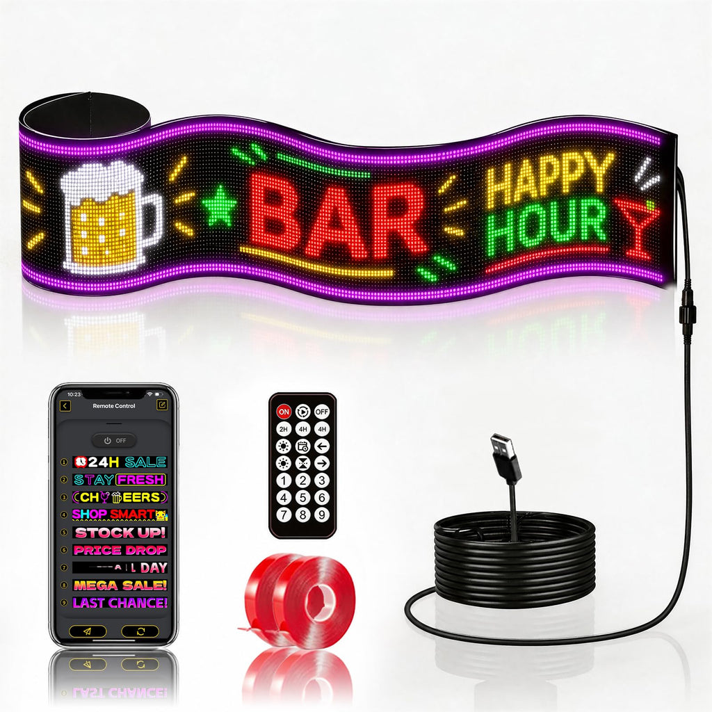 HYPERLITE Scrolling LED Sign: Custom Text LED Display 35.4" x 7.6" - USB LED Advertising Sign - Programmable LED Sign - for Business Party Birthday Decorations