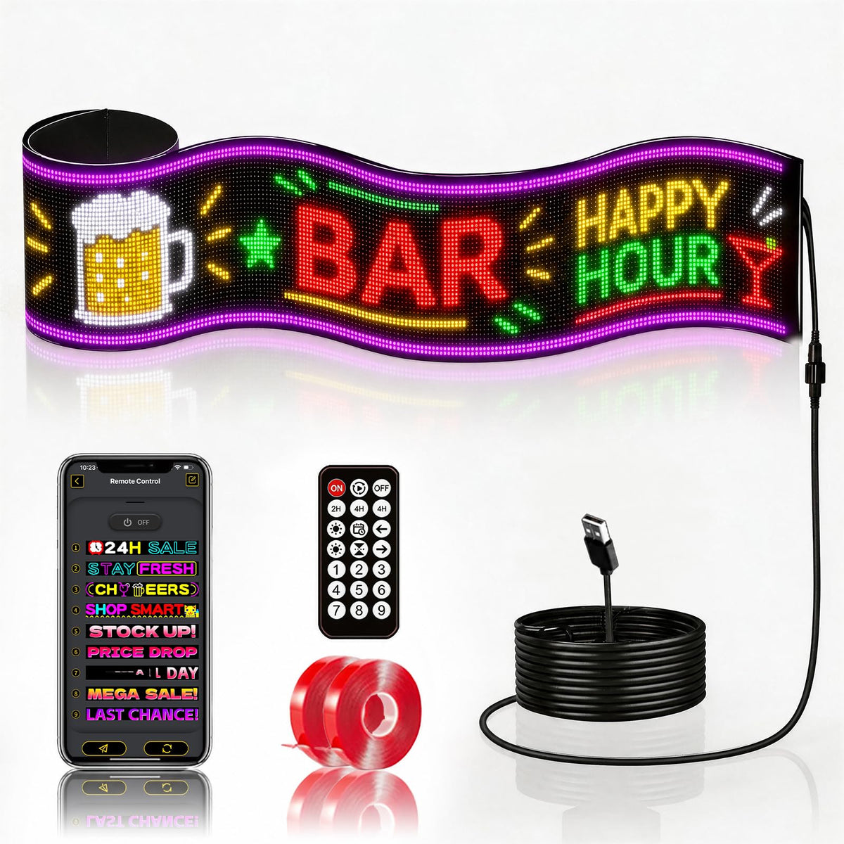HYPERLITE Scrolling LED Sign: Custom Text LED Display 35.4" x 7.6" - USB LED Advertising Sign - Programmable LED Sign - for Business Party Birthday Decorations