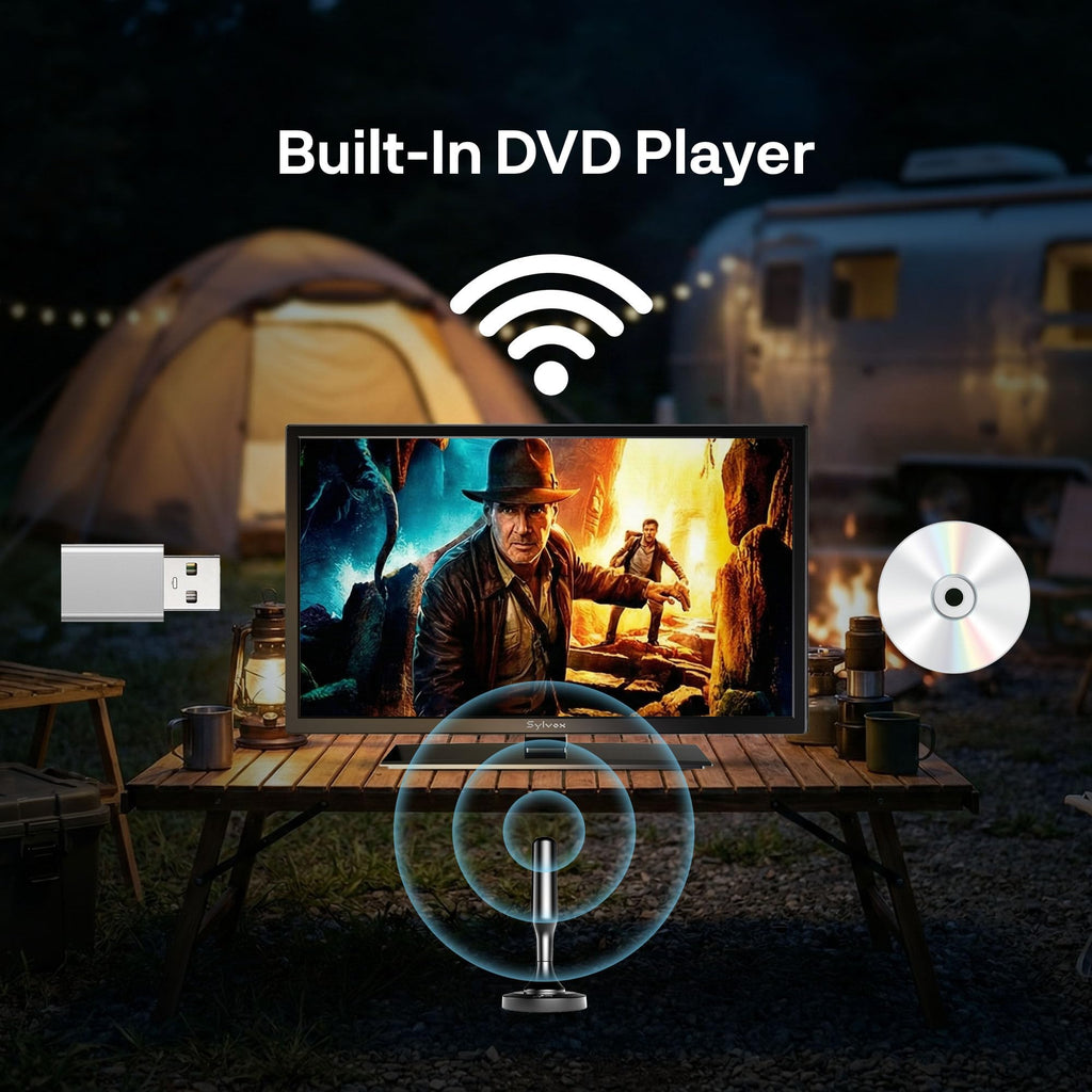 SYLVOX 24'' Smart RV TV, 12V/24V Google TV with Built-in DVD Player