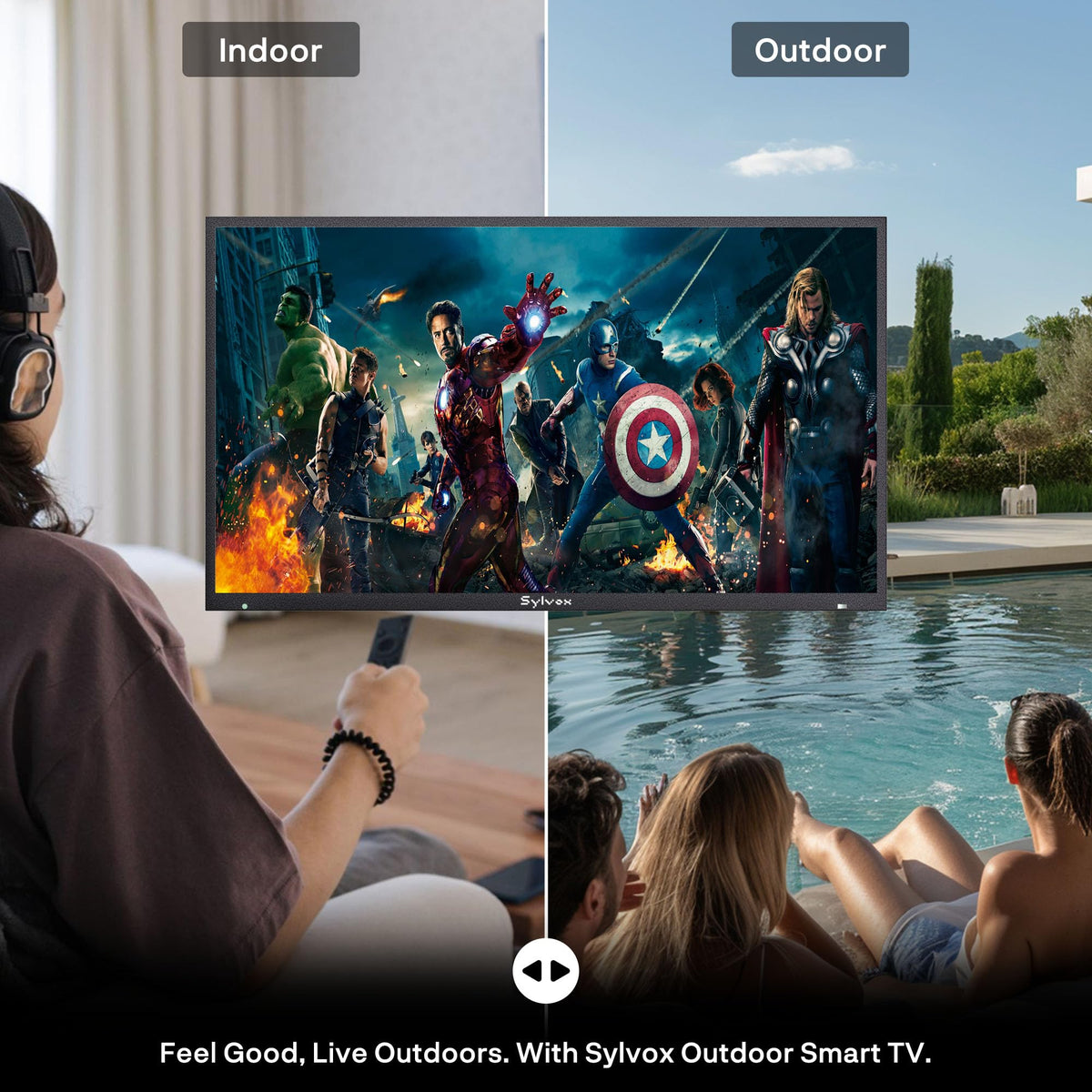 SYLVOX 43 Inch Outdoor TV, Weatherproof Google TV, IP56 Waterproof TVs