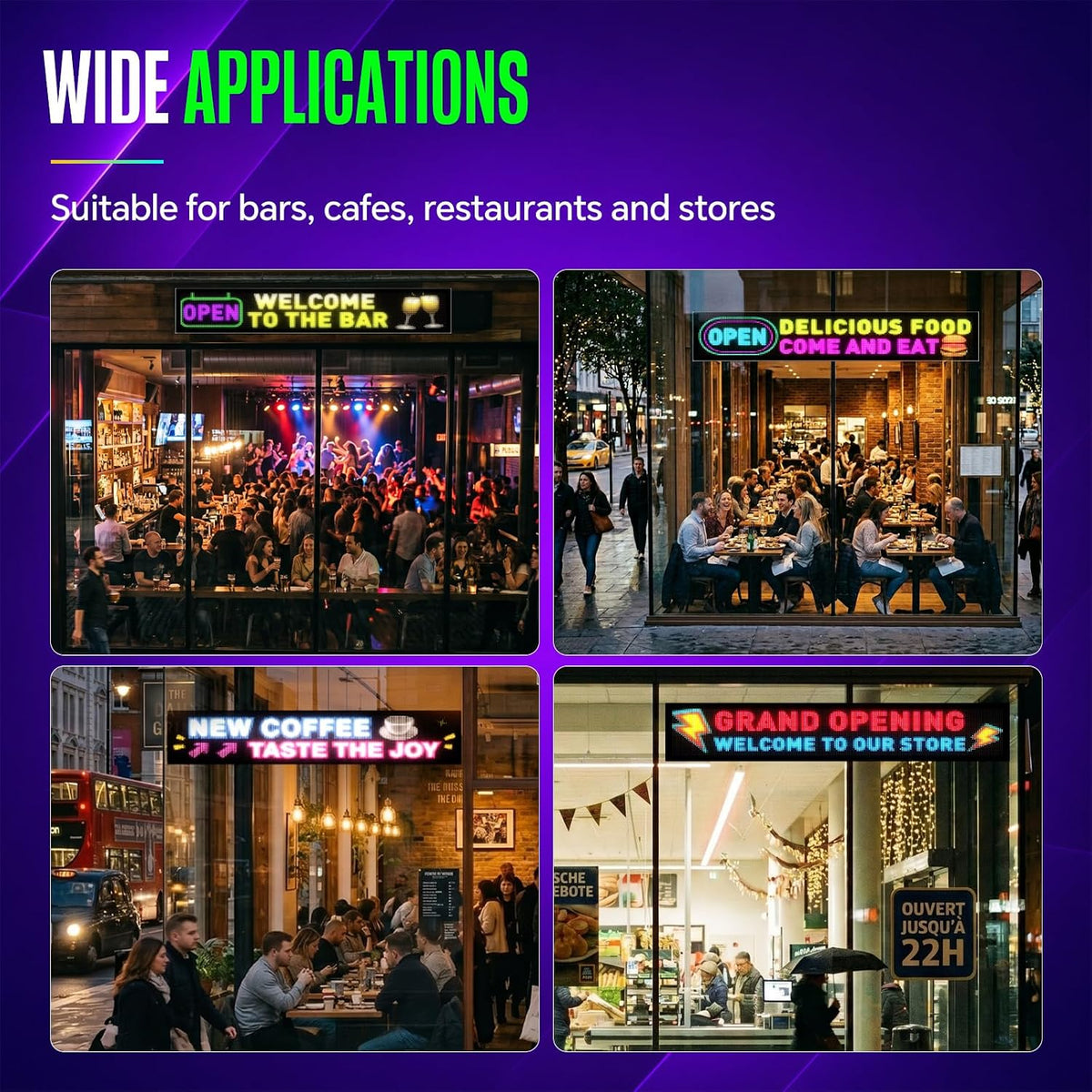 Rayhome Full Color Dual Row Programmable LED Sign, 43''x6.3'' Flexible P5 USB Bluetooth APP Control LED Signs Custom Text Message Pattern Scrolling LED Display for Store Bar Hotel School.