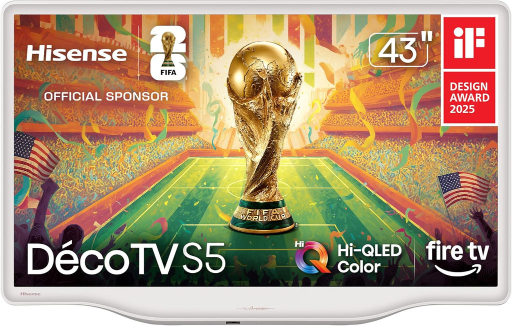 Hisense 43-Inch S5 DÃ©coTV Series Hi-QLED 4K UHD Smart Fire TV (43S5QF, 2026 Model) â Versatile Fit, HiâQLED Color, Dolby Vision & Atmos, VRR Gaming, Stream Live TV Without Cable
