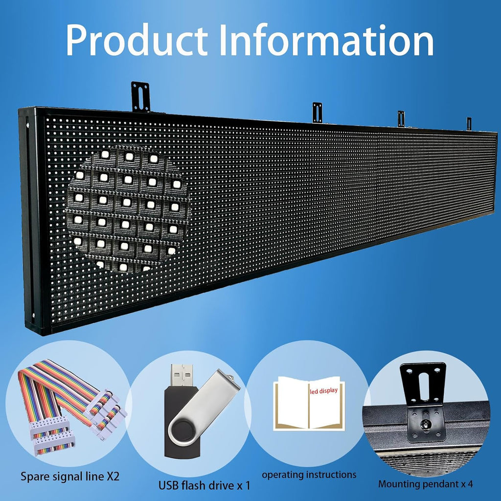 P10 Outdoor Led Sign Programmable Scrolling Digital Display Screen Message Board Bar Custom WiFi Control Store Advertising Open Sign for Businesses Electronic Full Color Word Light (115"x14")