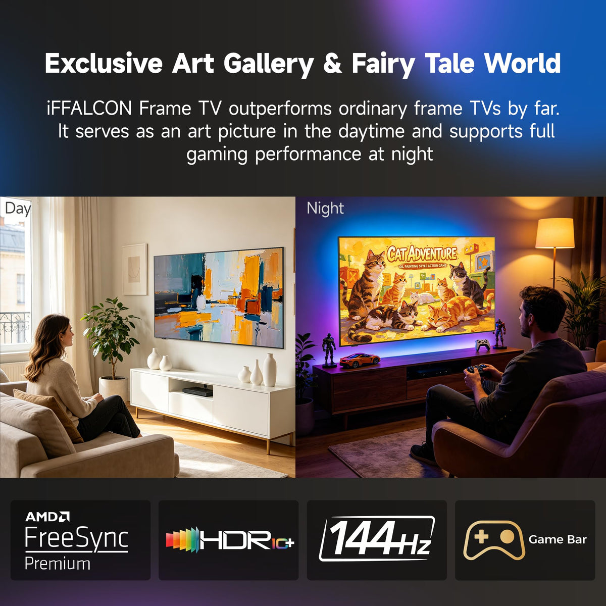 iFFALCON 65-Inch Class QLED 4K F75 Smart TV, Ultra-Slim 1.1'' Floating Picture Frame TV, Seamless Wall-Mount Installation | Dolby Vision IQ, 144Hz, Google TV, Alexa | Works w/Legacy Devices