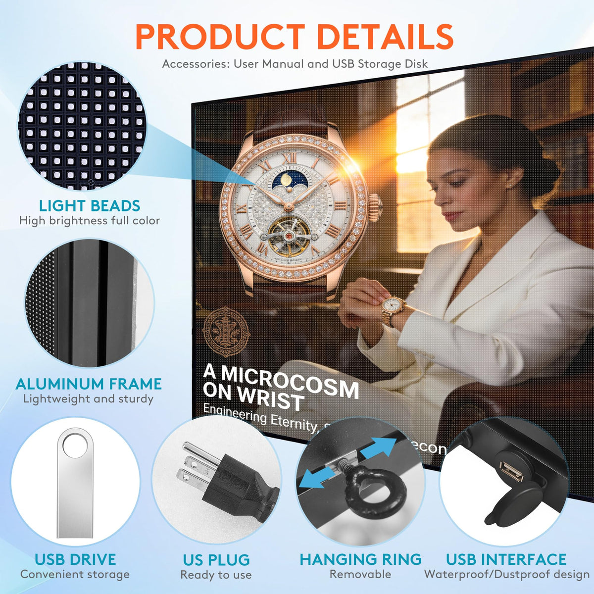 P5 Programmable LED Signs 65"x34" IP65 Waterproof Outdoor Digital Display with WiFi & USB Control, Full-Color 320Ã160 SMD Scrolling Text/Image/Video Advertising Board for Business