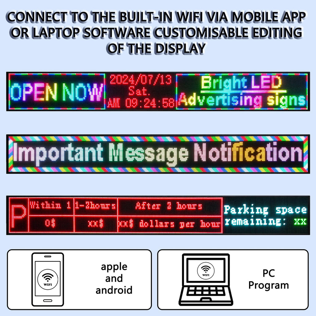 P10 Outdoor Led Sign WiFi Programmable with High Brightness Scrolling LED Sign for Business Digital Advertising Display Electronic Message Board (77''x14'')