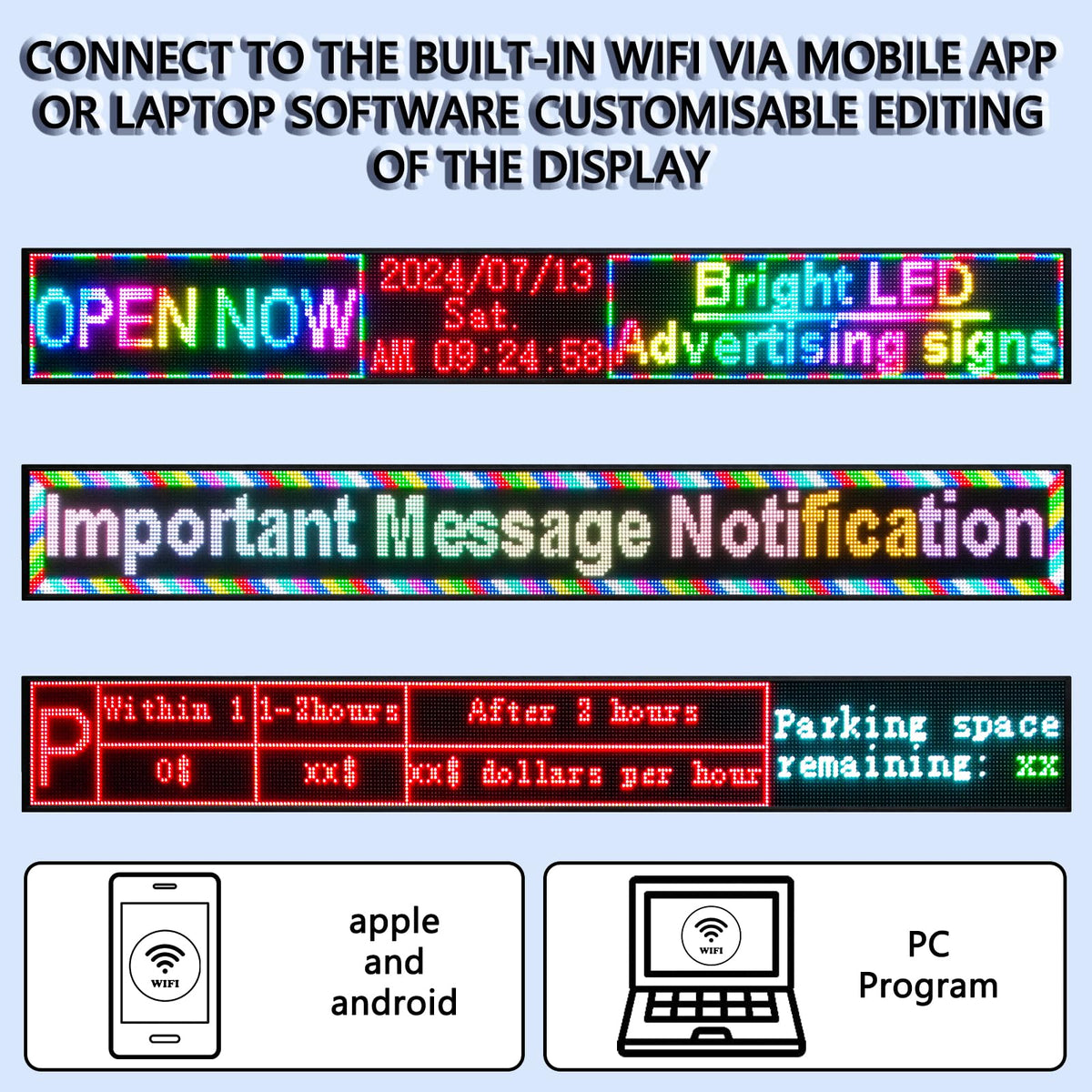 P10 Outdoor Led Sign WiFi Programmable with High Brightness Scrolling LED Sign for Business Digital Advertising Display Electronic Message Board (77''x14'')