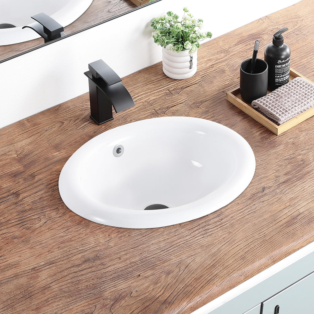 Bathroom Vessel Sink 16.7" X 12.6" Semi Recessed Bathroom Sink Rectangular Drop In Bathroom Sinks with Overflow White Ceramic Vessel Sinks for Bathroom Modern Above Counter Basin Vanity Sink