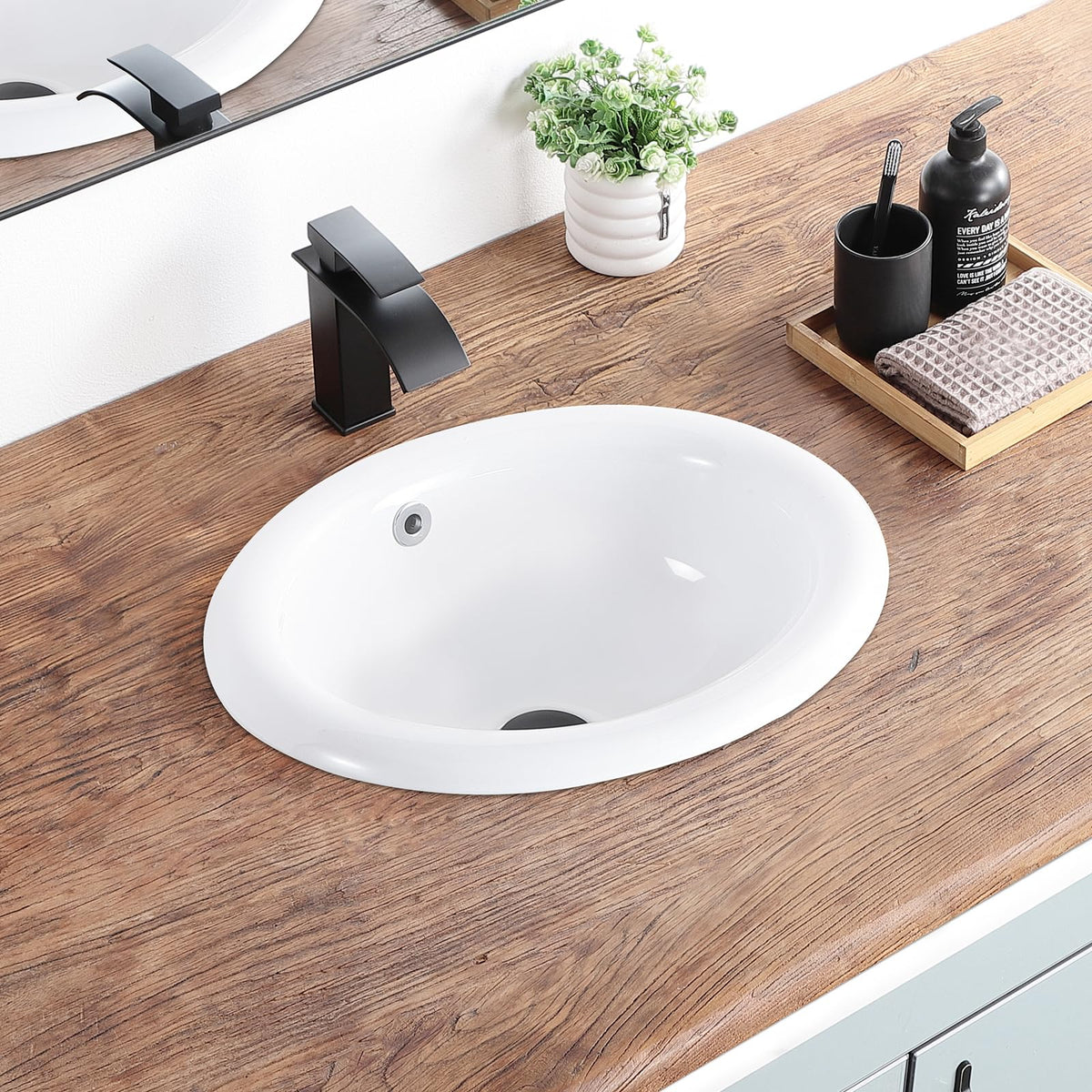 Bathroom Vessel Sink 16.7" X 12.6" Semi Recessed Bathroom Sink Rectangular Drop In Bathroom Sinks with Overflow White Ceramic Vessel Sinks for Bathroom Modern Above Counter Basin Vanity Sink