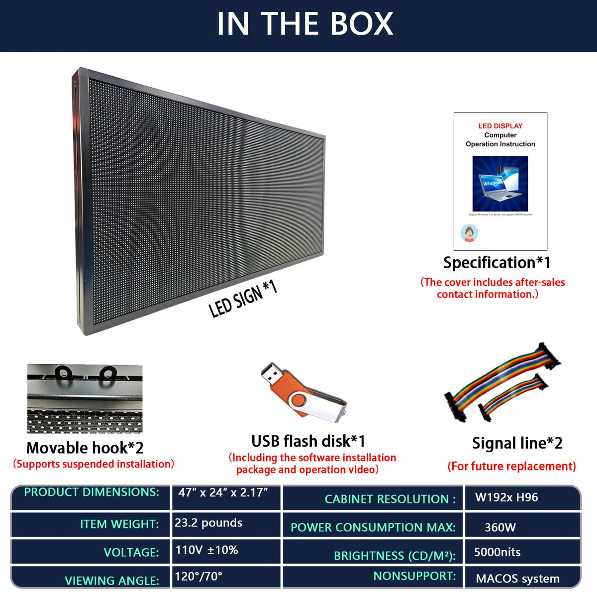 HS P6 40''x17'' Led sign Outdoor Digital Open Neon Programmable Scrolling