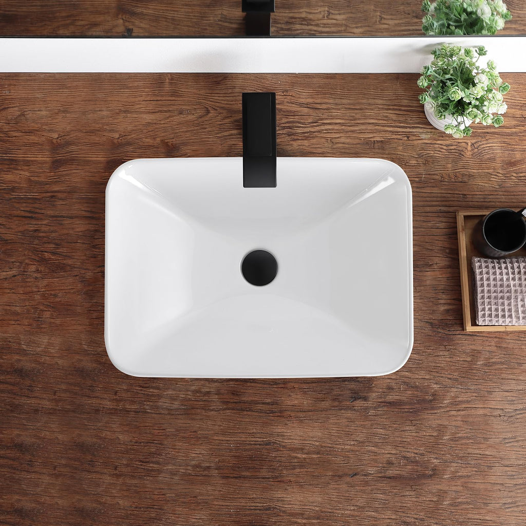 Bathroom Vessel Sink 16.7" X 12.6" Semi Recessed Bathroom Sink Rectangular Drop In Bathroom Sinks with Overflow White Ceramic Vessel Sinks for Bathroom Modern Above Counter Basin Vanity Sink