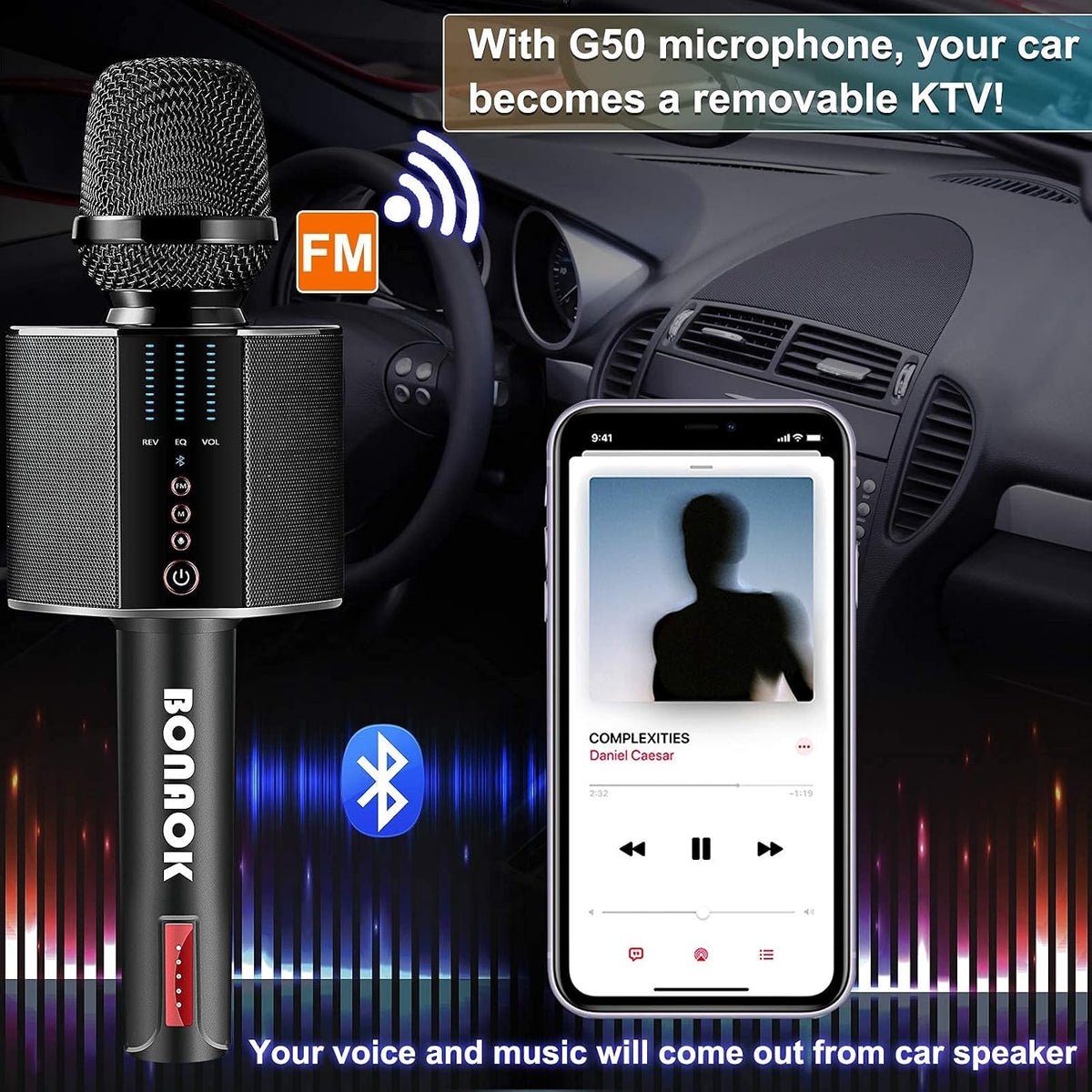 BONAOK Karaoke Microphone, Portable Wireless Bluetooth Karaoke Mic for Adults&Kids Car Home Outdoor Party, Karaoke Machine for PC/All Smartphone G50 Black 2025