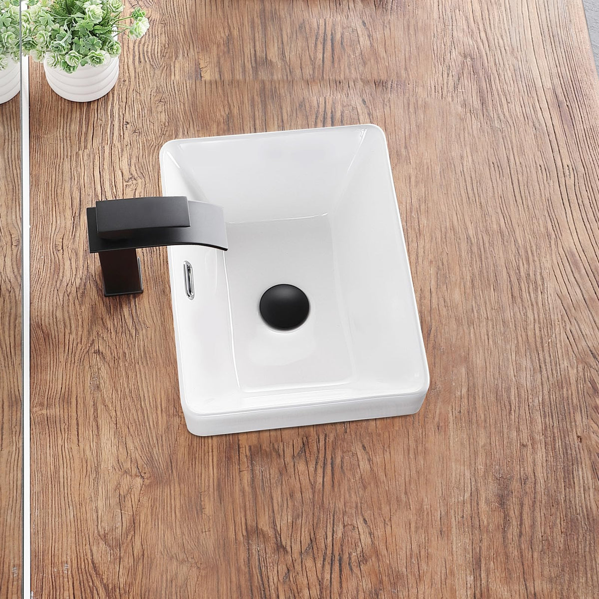 Bathroom Vessel Sink 16.7" X 12.6" Semi Recessed Bathroom Sink Rectangular Drop In Bathroom Sinks with Overflow White Ceramic Vessel Sinks for Bathroom Modern Above Counter Basin Vanity Sink