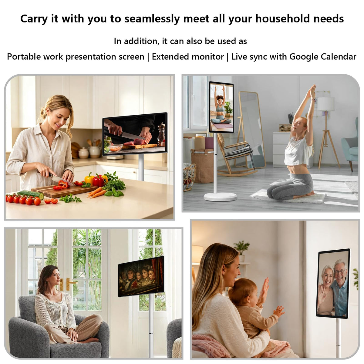 OFD 27" Portable TV on Wheels,Mobile TV Touchsreen for Home,Android 15,Gen2