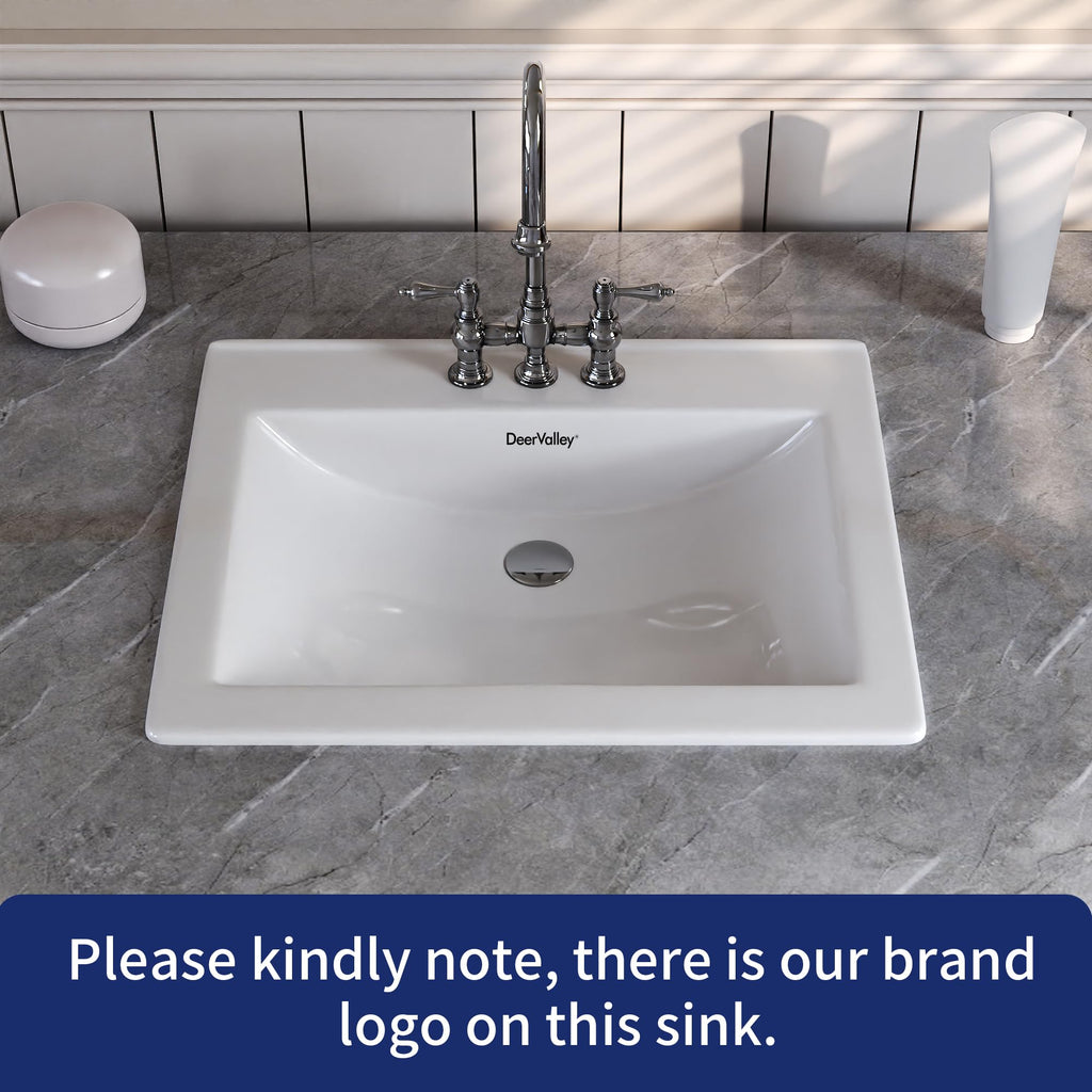 DeerValley Modern Drop In Bathroom Sink White 20"x17" Oval Vanity Art Basin