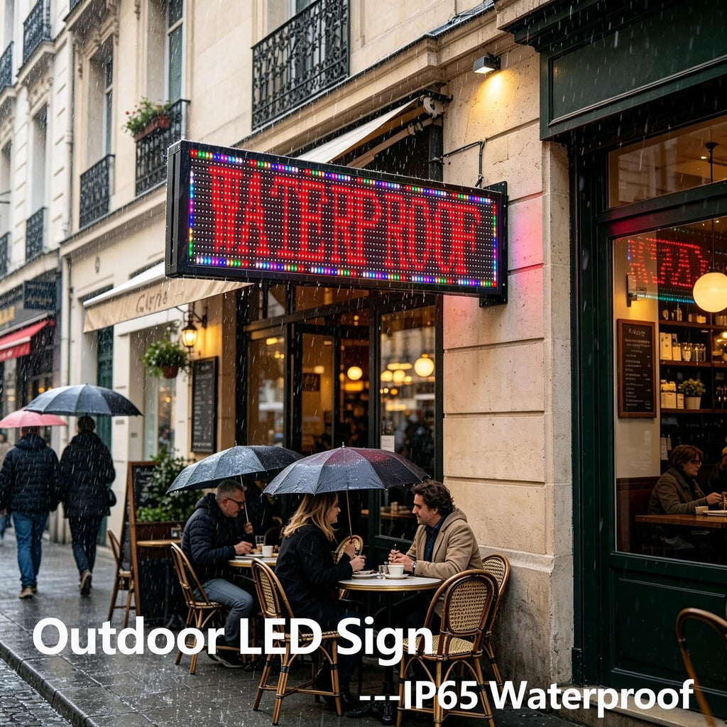 P3 Programmable LED Sign 40"x17" Full Color Outdoor Digital Message Board WiFi Control, IP65 Waterproof, 5000cd Brightness, Scrolling Text/Image/Video Display for Business Store Restaurant Advertising