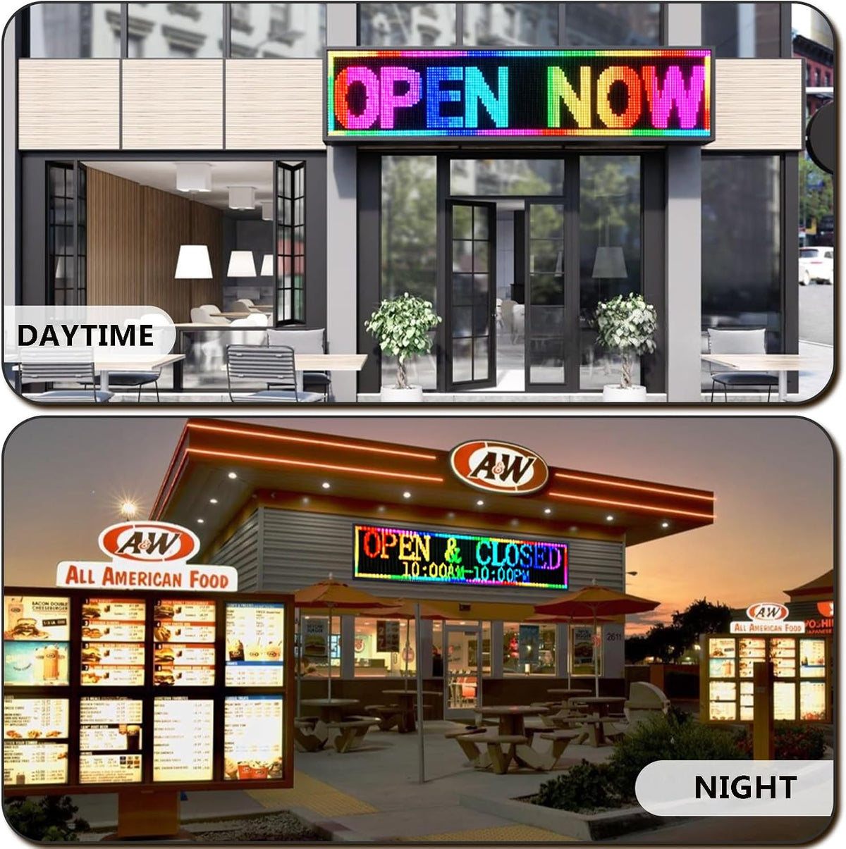 P10 Outdoor RGB Full Color WiFi Programmable Bright LED Scrolling Message Display Board 65âx14â Led Sign, Led Digital Sign Board, Perfect Solution for Store Advertising