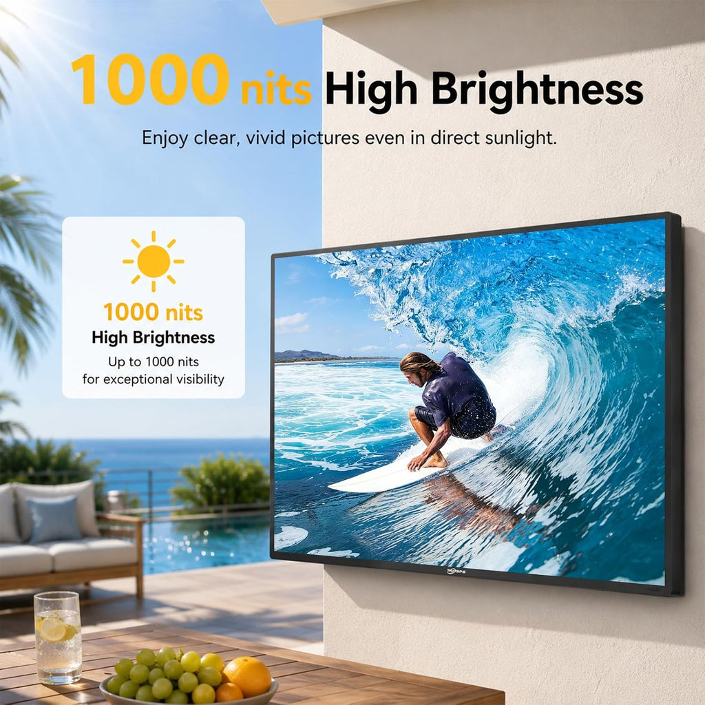 65Inch Outdoor TV, 4K Waterproof Outside TV, 1000nits Ultra-High Outdoor Television, IP65 Waterproof TV,Smart TVs with Voice Assistant Remote