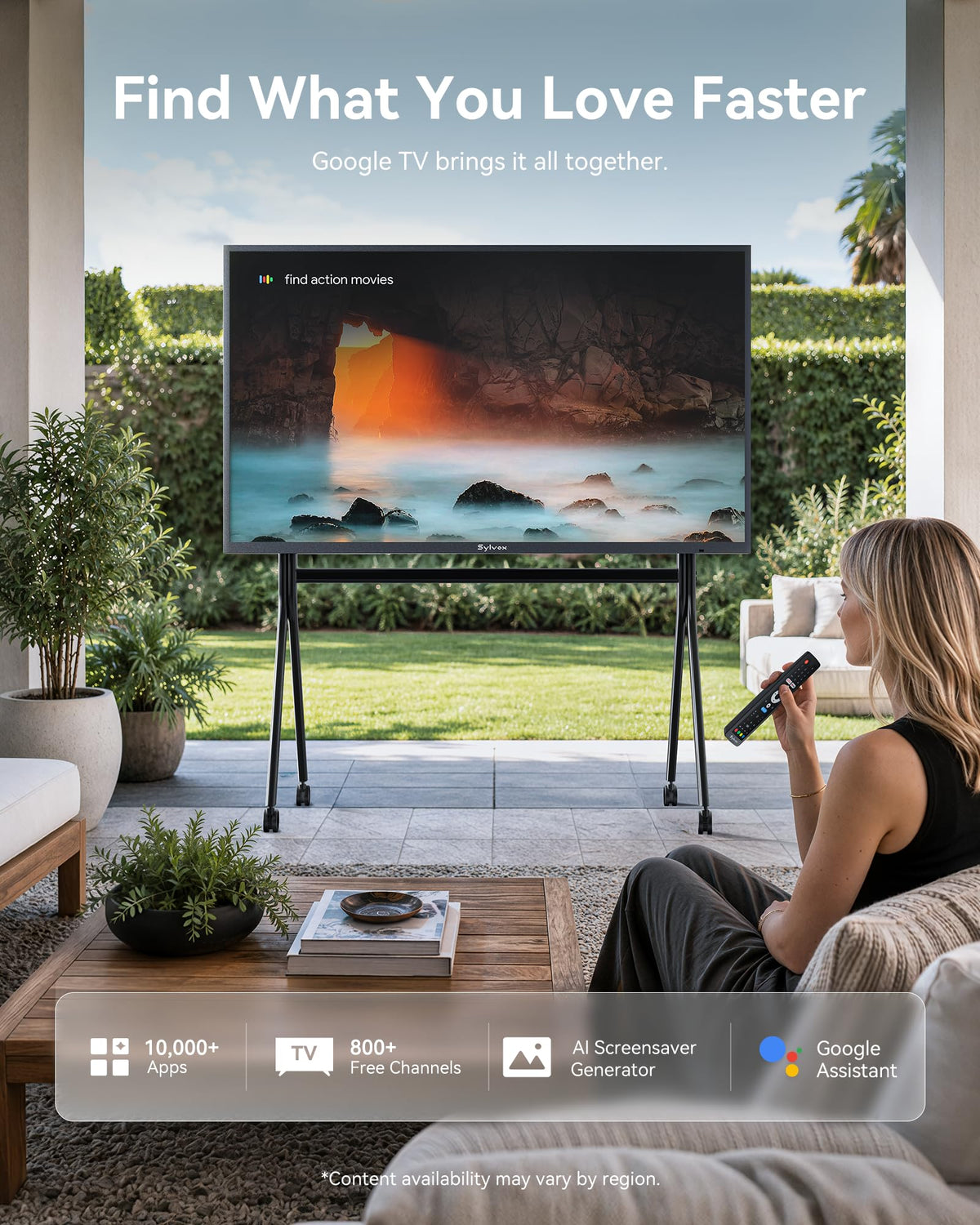 SYLVOX Outdoor TV, 55 inch Smart Waterproof Outdoor TV, 4K UHD Weatherproof