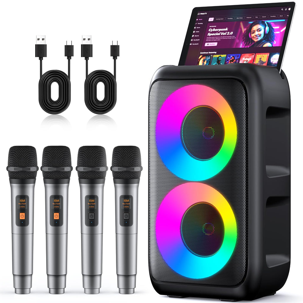 Karaoke Machine for Adults Kids, Portable Bluetooth Speaker with 3 Wireless Microphones, TWS Mode & LED Light, 10H Battery PA System, Home Party Outdoor Camping Birthday Gifts (3 Mics)