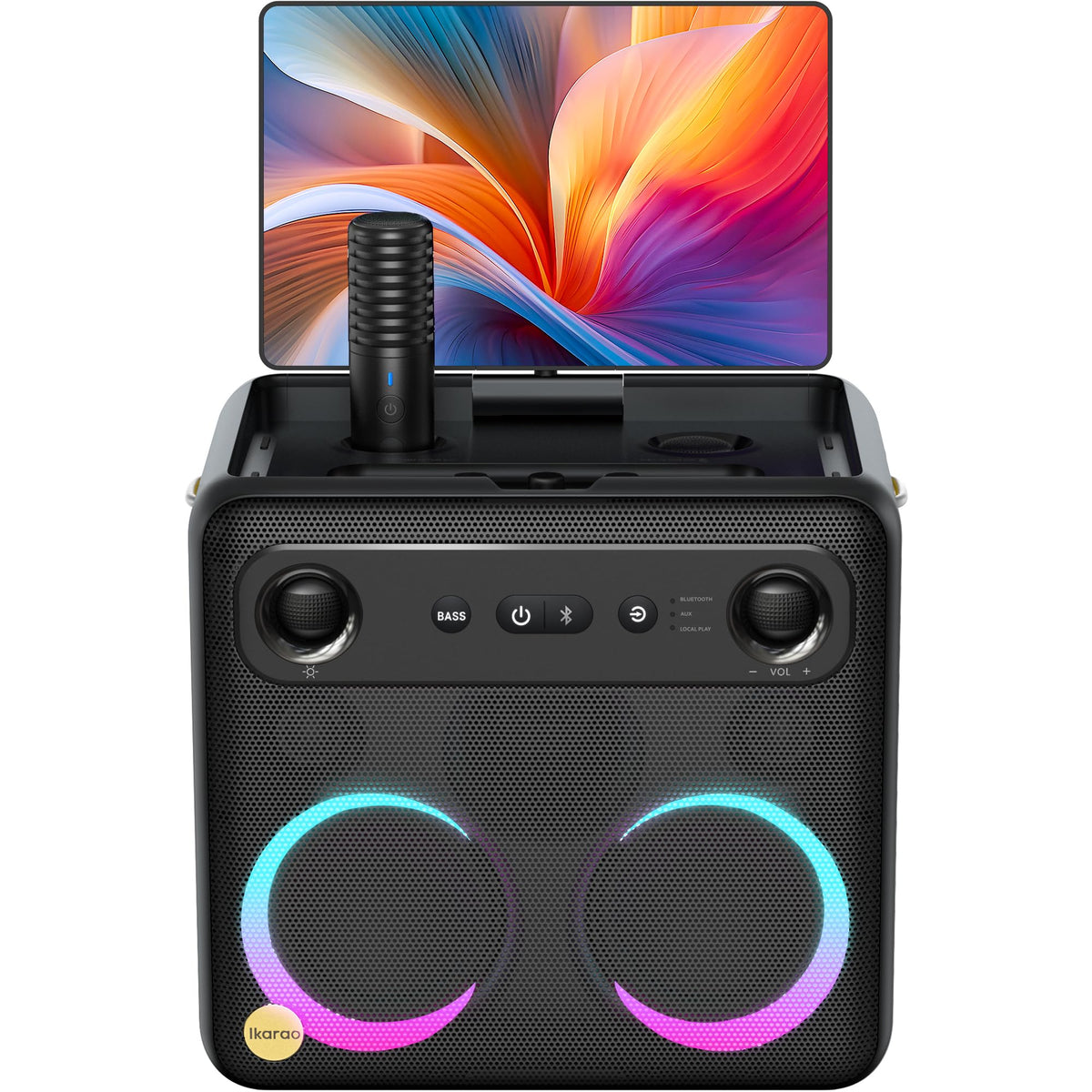 Ikarao Karaoke Machine with Microphone Stand, Portable Bluetooth Speaker for Party, Backyard, Karaoke System with 2 Wireless Microphone for Adults Kids, for Women, Men, Singing Lovers