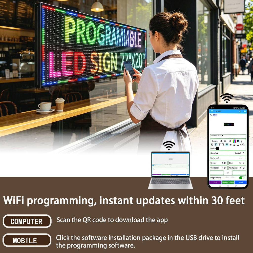 Led Sign Outdoor Programmable Scrolling Digital Open Neon P10 39''x14''