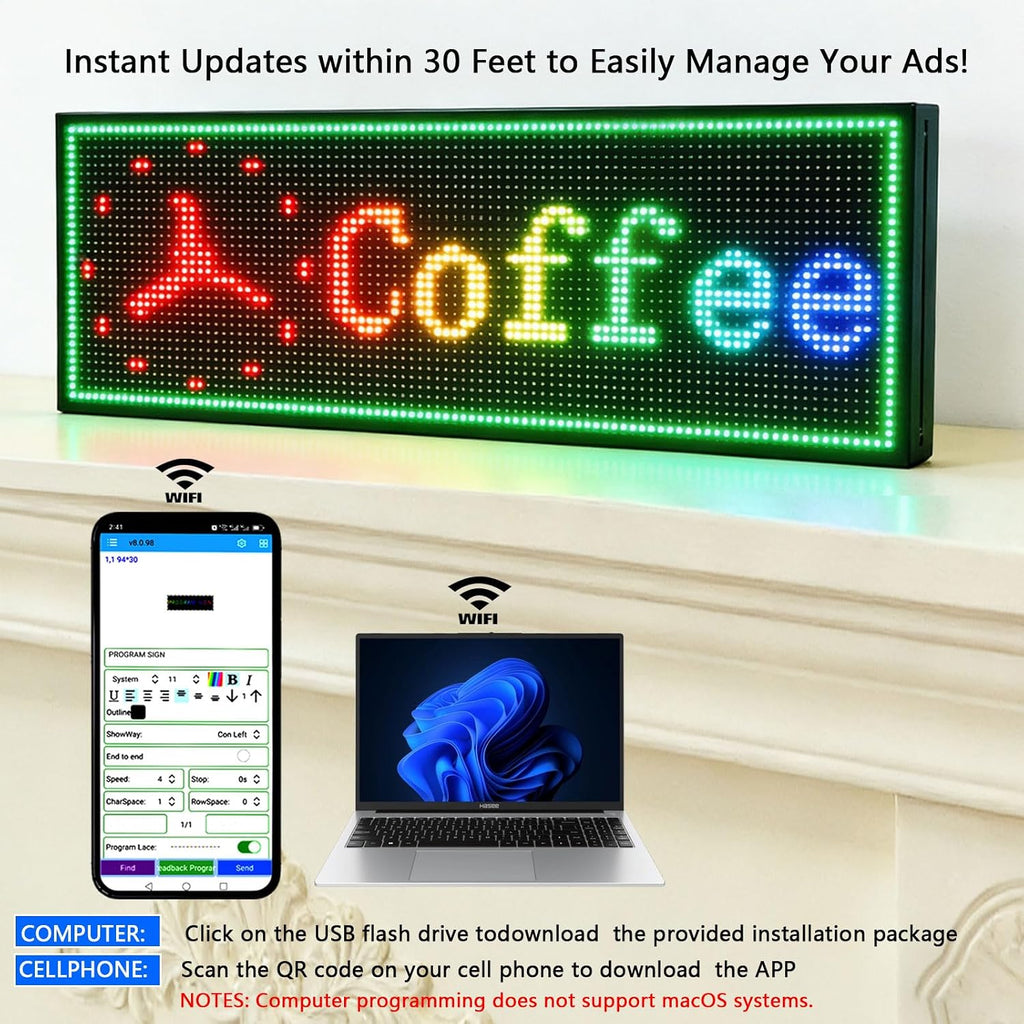 Led Sign Outdoor Programmable Scrolling Digital Open Neon P10 39''x14''