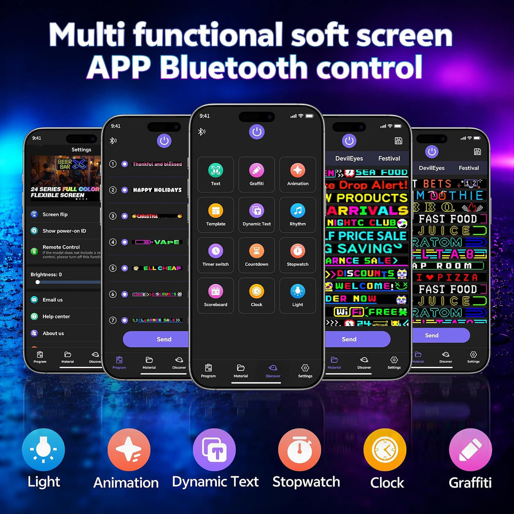 KJOY Bright Large Programmable LED Sign, 77''x8'' Flexible Scrolling LED Sign, Bluetooth App Control Custom Text Digital LED Display for Store, Schools, coffee, shop, Hotel