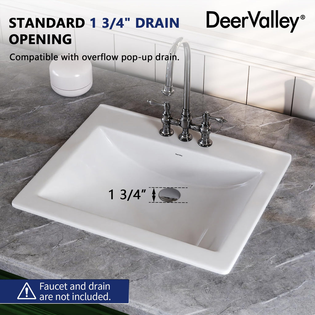 DeerValley Modern Drop In Bathroom Sink White 20"x17" Oval Vanity Art Basin