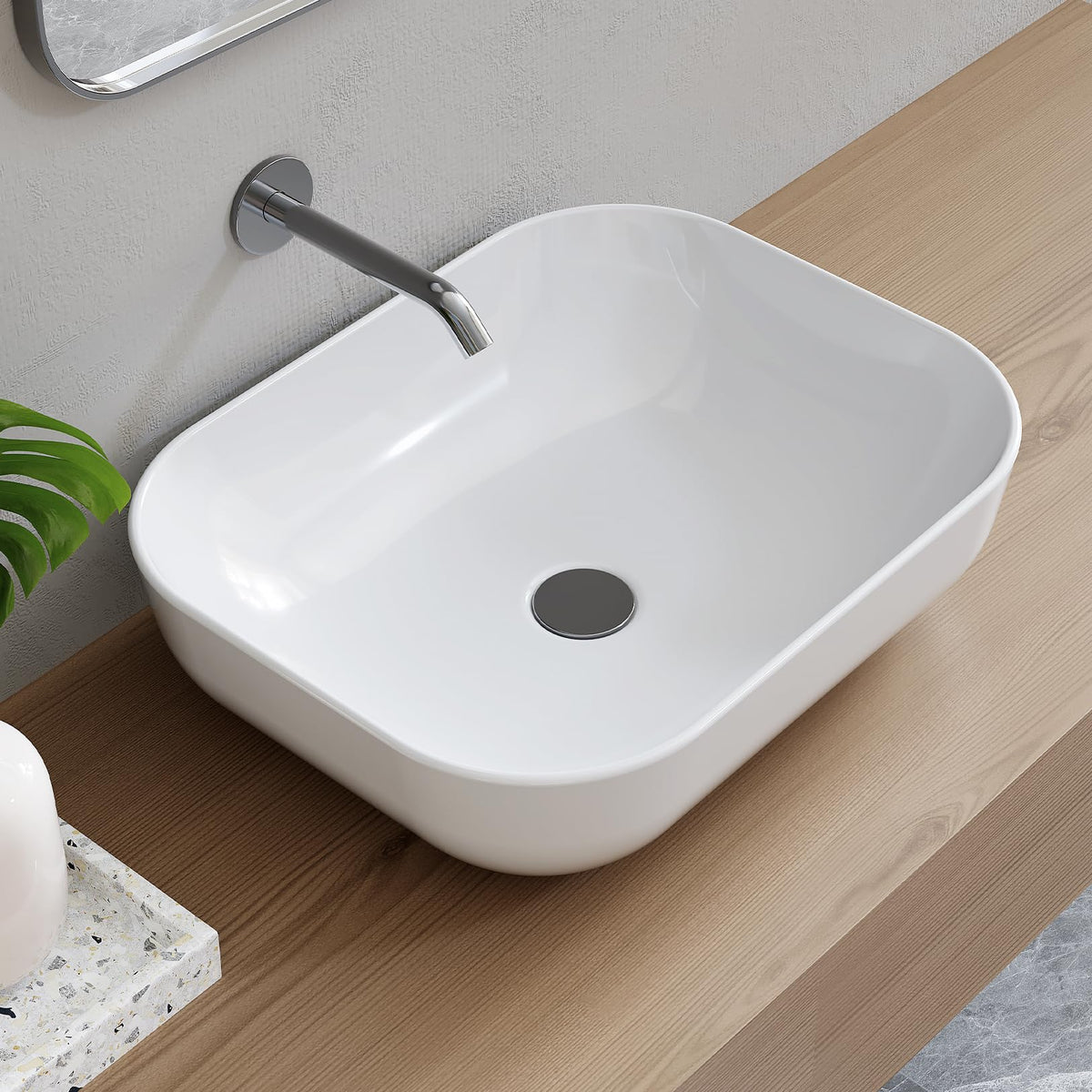 Matte Black Bathroom Vessel Sink Rectangular, 19.7â x 15.4â x 5.5â, Modern Countertop Bathroom Sink with Drainage Design, Above Counter Ceramic Basin for Powder Room - MJ-695