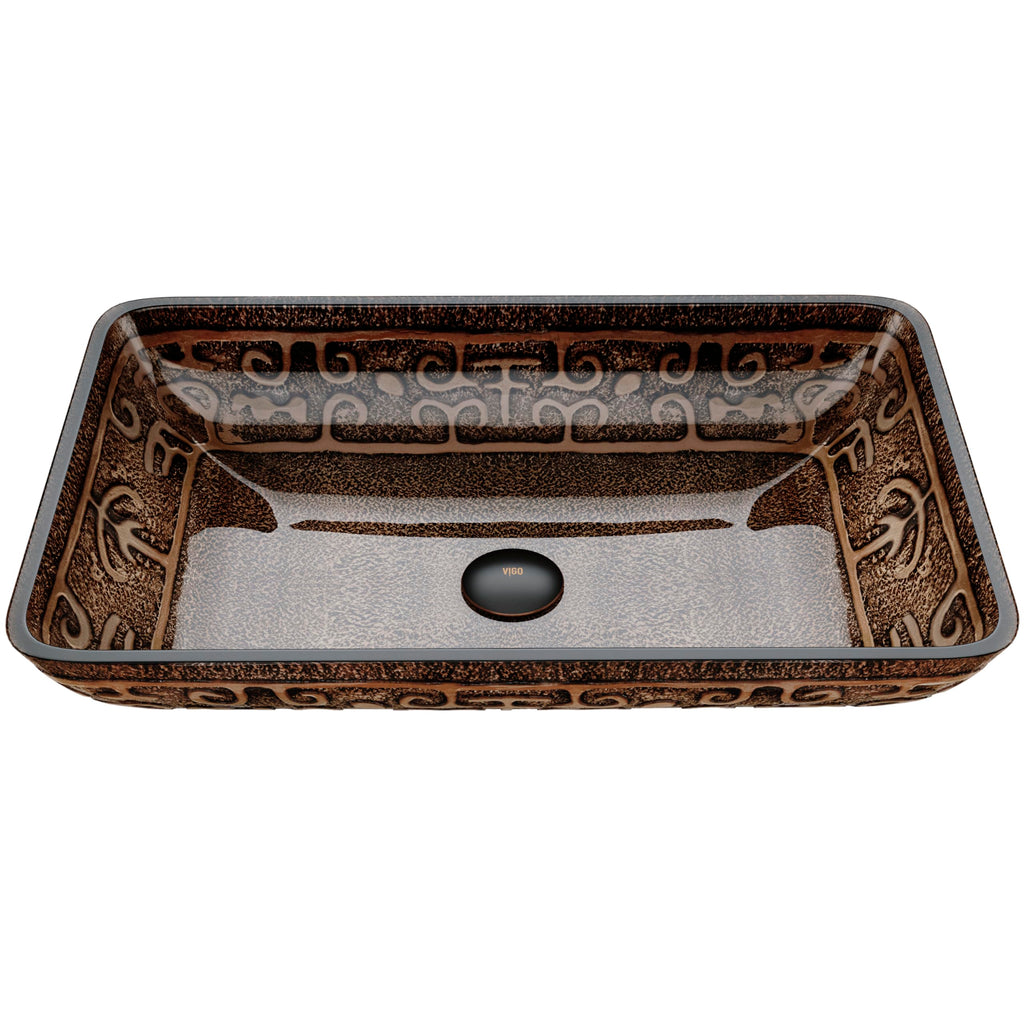 Vigo Vessel Sink Brown - 23â Artistic Rectangular Bathroom Vessel Sink, Tempered Glass Above Counter Sink with NonStickShield & QuickDrain, Modern Luxury Design