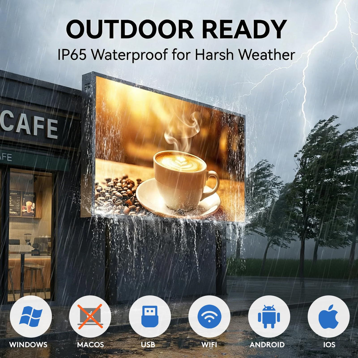 P5 Programmable LED Signs 65"x34" IP65 Waterproof Outdoor Digital Display with WiFi & USB Control, Full-Color 320Ã160 SMD Scrolling Text/Image/Video Advertising Board for Business
