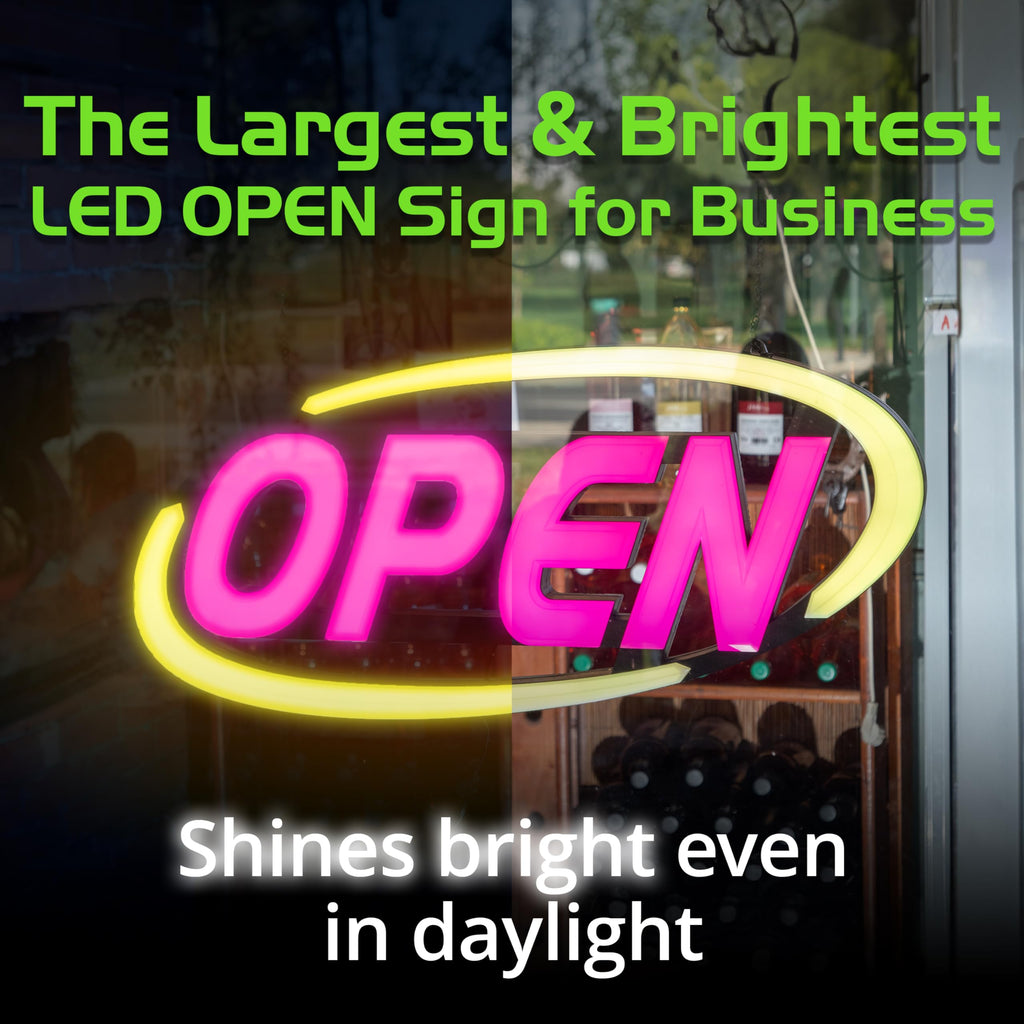 LED Open Sign for Business with Programmable Business Hours â Green Light Innovations Bluetooth App, 4,000+ Color Combos, Flash/Scroll/Neon Modes, 100,000-Hr LEDs, 3-Year Warranty, 15Ã16.5 in